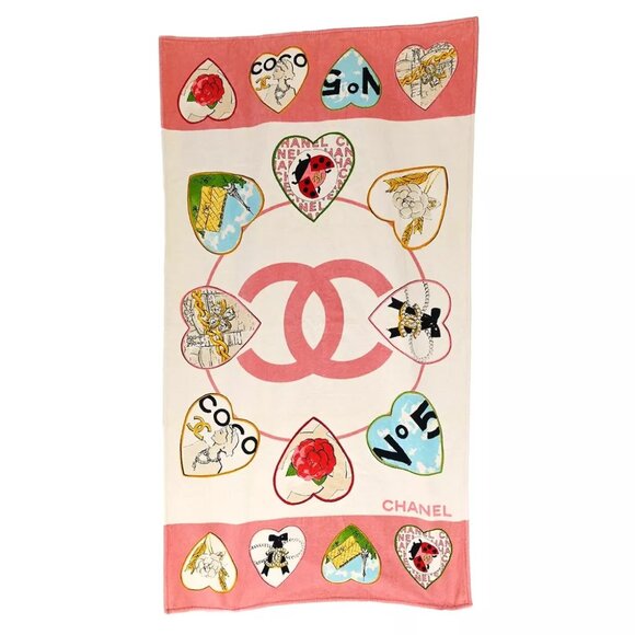Chanel Valentine Beach Towel Pink Small Good 142997 - Picture 1 of 4